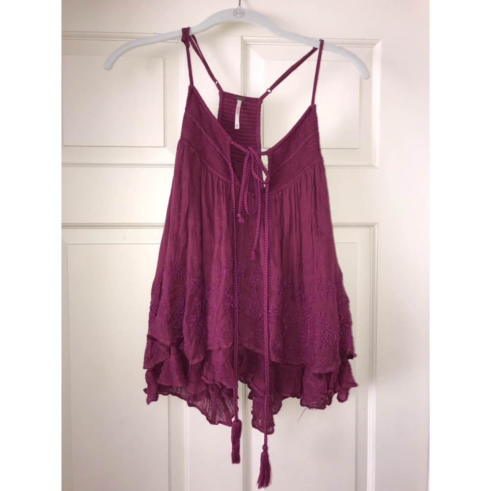 Free People Magenta Flowy Embroidered Tank